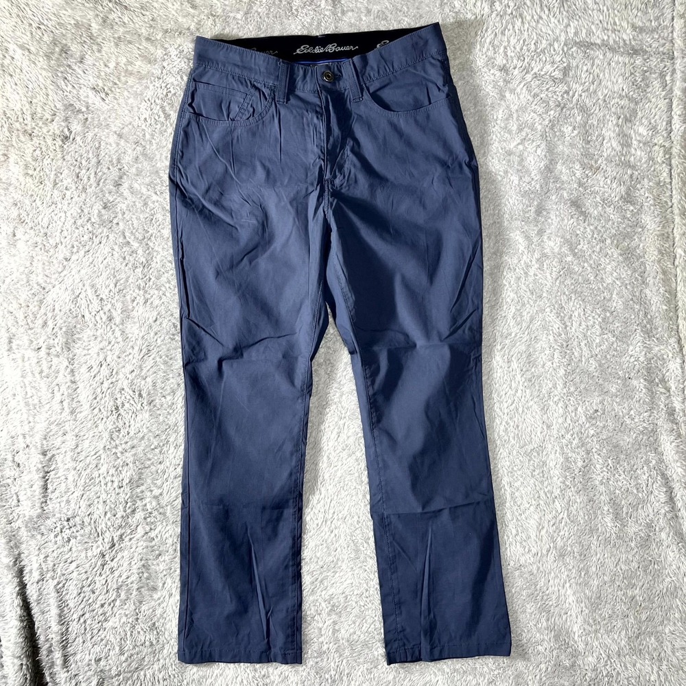 Eddie Bauer Pants Mens 32x30 Blue Nylon Stretch Flat Front Pockets Straight Leg